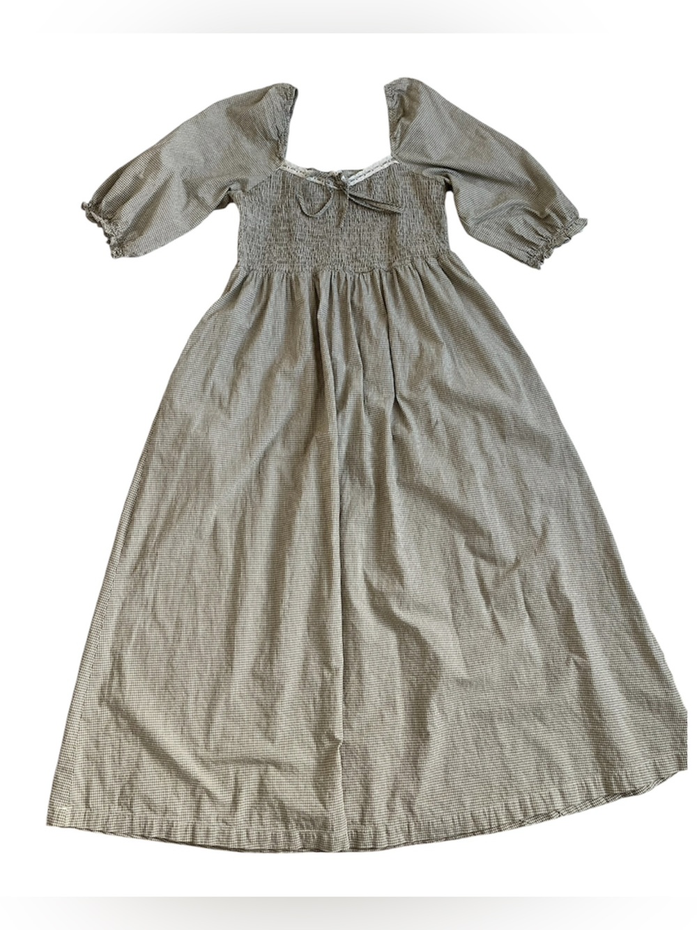 Neuflora Smocked Maxi Dress with Tie Neck-
Checkered